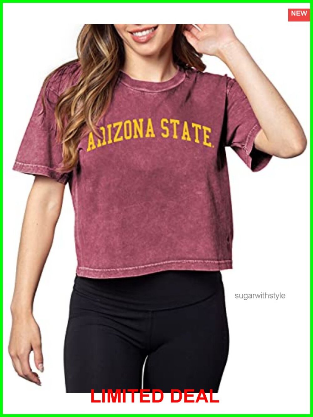 NCAA Cropped T-Shirt Short Sleeve Mineral Wash Round Neck Tee